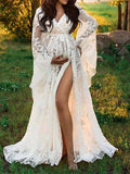 Beaumama robes photo dentelle grossesse Élégant fendu le côté transparent v-cou femme enceinte