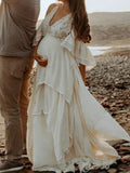 Beaumama robes de séance photo grossesse Élégant loose dentelle fendu le côté V-cou femme enceinte