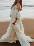 Beaumama robes de séance photo grossesse Élégant loose dentelle fendu le côté V-cou femme enceinte