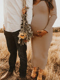 Beaumama robes longue grossesse baby shower décontracté moulante crochet tricot manches longues femme enceinte