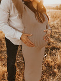 Beaumama robes longue grossesse baby shower décontracté moulante crochet tricot manches longues femme enceinte