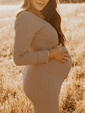 Beaumama robes longue grossesse baby shower décontracté moulante crochet tricot manches longues femme enceinte