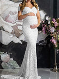 Beaumama robes de séance photo grossesse soirée Élégant dentelle sirene v-cou femme enceinte