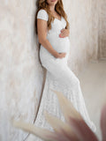 Beaumama robes de séance photo grossesse soirée Élégant dentelle sirene v-cou femme enceinte