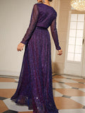 Beaumama robes longue soiré grossesse Élégant v-cou plissé paillettes croisé ceinture femme enceinte