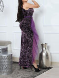 Beaumama robes longue grossesse élégant soirée brillante paillette volants fendu le côté femme enceinte