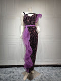 Beaumama robes longue grossesse élégant soirée brillante paillette volants fendu le côté femme enceinte