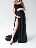 Beaumama robes longue grossesse élégant soirée enceinte shooting fendu le côté queue spaghettiträger femme enceinte