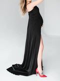 Beaumama robes longue grossesse élégant soirée enceinte shooting fendu le côté queue spaghettiträger femme enceinte