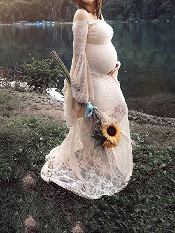 Beaumama robes photo longue grossesse élégant baby shower volants sirene transparent dentelle moulante femme enceinte