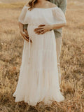 Beaumama robes photo longue grossesse élégant baby shower ceinture volants pois femme enceinte