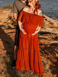 Beaumama robes photo longue grossesse élégant baby shower pois volants coulisse taille femme enceinte