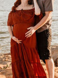 Beaumama robes photo longue grossesse élégant baby shower pois volants coulisse taille femme enceinte