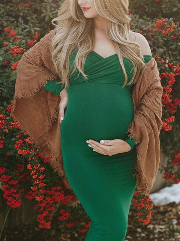 Beaumama robe longue de grossesse photo shooting fendu pour babyshower  maternité femme enceinte – beaumama