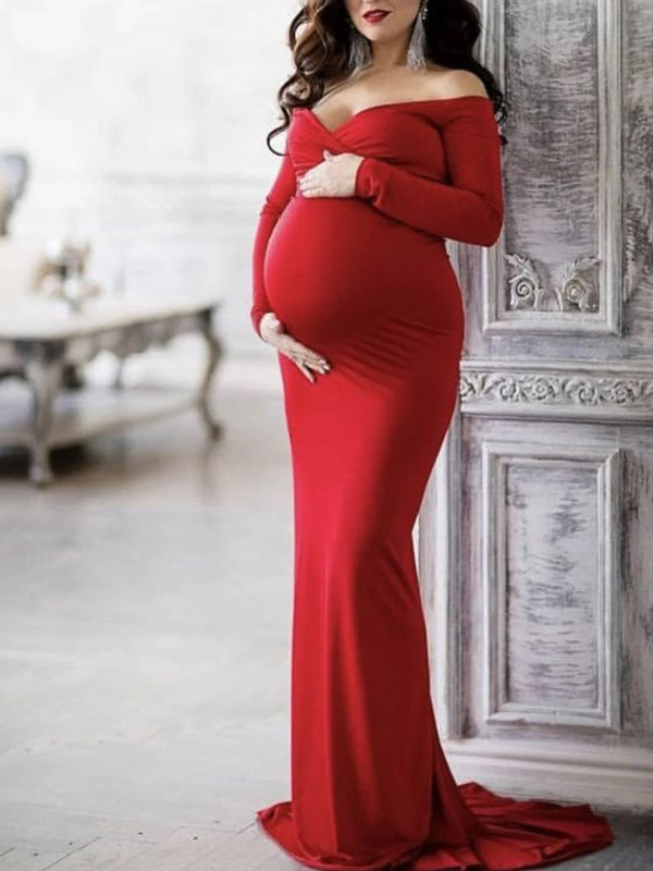 Beaumama robe longue de grossesse photo shooting fendu pour babyshower  maternité femme enceinte – beaumama