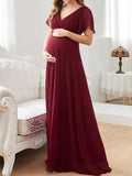 Beaumama robes longue grossesse élégant soirée mariée volants plissé fluide queue femme enceinte