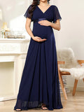 Beaumama robes longue grossesse élégant soirée mariée volants plissé fluide queue femme enceinte