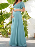 Beaumama robes longue grossesse élégant soirée mariée volants plissé fluide queue femme enceinte