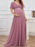 Beaumama robes longue grossesse élégant soirée mariée volants plissé fluide queue femme enceinte