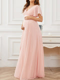 Beaumama robes longue grossesse élégant soirée mariée volants plissé fluide queue femme enceinte