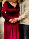 Beaumama robes longue grossesse élégant baby shower soirée enceinte shooting ceinture fendu le côté fluide femme enceinte