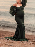 Beaumama robes photo longue grossesse élégant baby shower volants moulante sirene manchon de lanterne femme enceinte