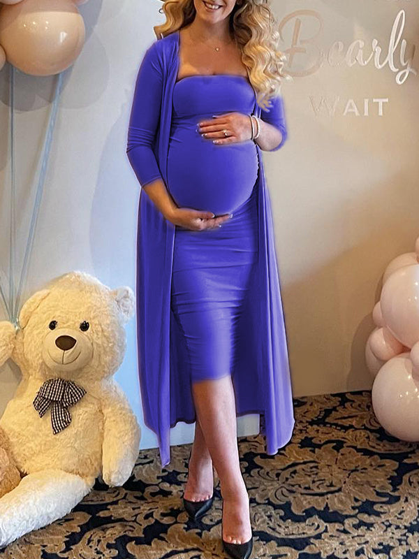 Beaumama robes mi-longue grossesse élégant casual cocktail baby shower moulante costume deux pièces femme enceinte