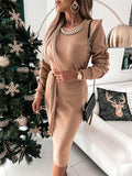 Beaumama robes moulante mi-longue grossesse élégant casual cocktail chaîne ceinture femme enceinte