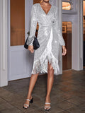 Beaumama robes mi-longue grossesse élégant cocktail soirée fendu le côté brillante paillette frange irrégulier femme enceinte