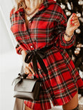 Beaumama robes chemises courte grossesse noël élégant casual ecossais tartan ceinture boutonnage femme enceinte blouses