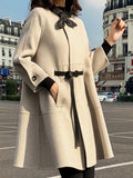 Beaumama manteau en laine grossesse élégant casual carreaux ceinture nœud papillon manteau d'hiver femme enceinte cape