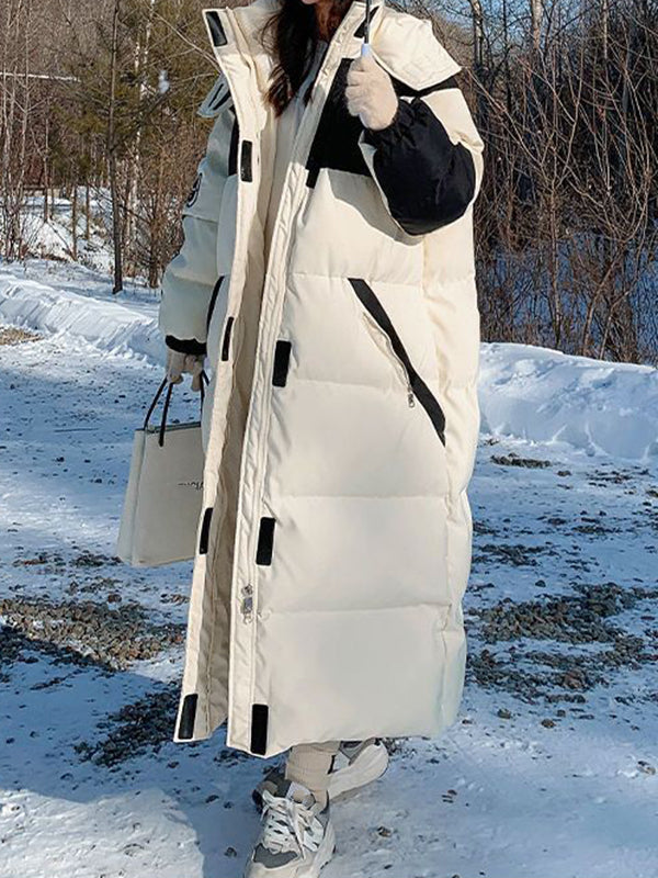 Beaumama doudoune longue grossesse élégant casual couleur bloc capuche manteau d'hiver femme enceinte