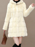 Beaumama manteau fausse fourrure grossesse casual élégant poilu bouton trapèze capuche manteau d'hiver femme enceinte
