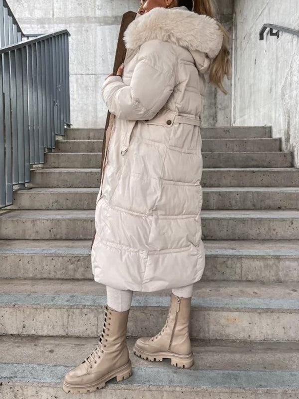 Beaumama doudoune longue grossesse élégant casual ceinture bouton col fausse fourrure manteau d'hiver femme enceinte
