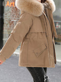 Beaumama parkas grossesse casual élégant taille élastique poches col fausse fourrure capuche manteau d'hiver femme enceinte