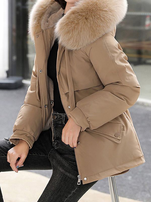 Beaumama parkas grossesse casual élégant taille élastique poches col fausse fourrure capuche manteau d'hiver femme enceinte