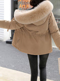 Beaumama parkas grossesse casual élégant taille élastique poches col fausse fourrure capuche manteau d'hiver femme enceinte