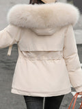 Beaumama parkas grossesse casual élégant taille élastique poches col fausse fourrure capuche manteau d'hiver femme enceinte