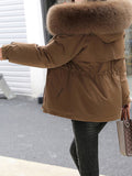 Beaumama parkas grossesse casual élégant taille élastique poches col fausse fourrure capuche manteau d'hiver femme enceinte