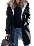 Beaumama manteau en laine grossesse Élégant col fausse fourrure poches femme enceinte