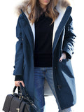 Beaumama manteau en laine grossesse Élégant col fausse fourrure poches femme enceinte