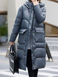 Beaumama doudoune mi-longue grossesse élégant casual décontracté poches matelassé capuche manteau d'hiver femme enceinte