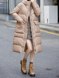 Beaumama doudoune mi-longue grossesse élégant casual décontracté poches matelassé capuche manteau d'hiver femme enceinte