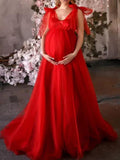 Beaumama robes longue grossesse élégant soirée enceinte shooting baby shower tulle nœud papillon queue femme enceinte