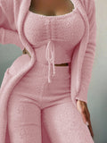 Beaumama grossesse pyjama en velours pour femmes ensemble 3 pièces tenue de maison polaire chaude et douce automne hiver