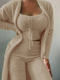 Beaumama grossesse pyjama en velours pour femmes ensemble 3 pièces tenue de maison polaire chaude et douce automne hiver
