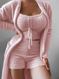 Beaumama grossesse ensembles de salon fuzzy 3 pièces pour femmes ensemble de pyjama cardigan cordon chaud pelucheux polaire confortable en tricot
