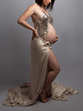 Beaumama soutien-gorge photo grossesse élégant enceinte shooting plage brillante paillette frange chaîne dos nu femme enceinte cache-maillots