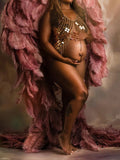 Beaumama soutien-gorge photo grossesse élégant enceinte shooting plage brillante paillette frange chaîne dos nu femme enceinte cache-maillots