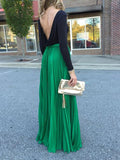 Beaumama jupe maxi longue taille élastique plissé élégant femme vert
